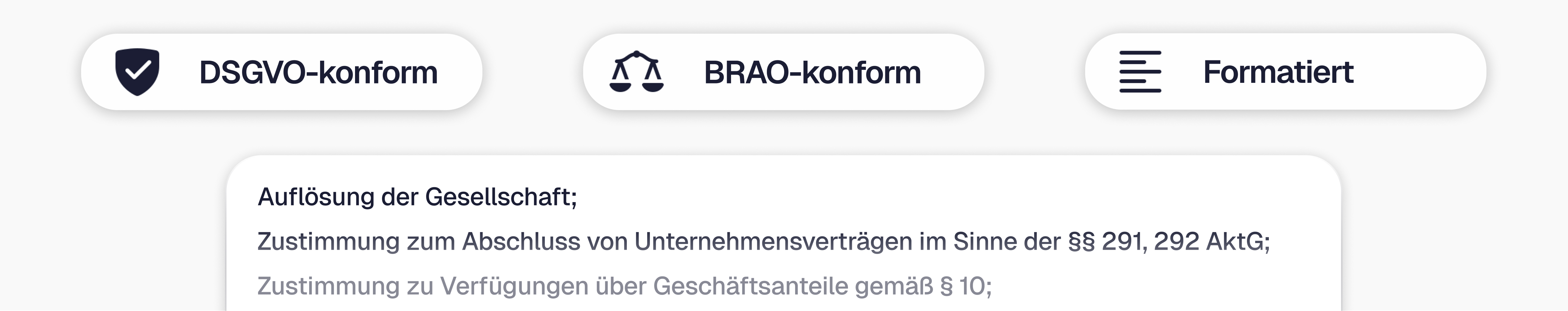 DSGVO-konform, BRAO-konform, Fachsprache, Formatierung, Rechtschreibung